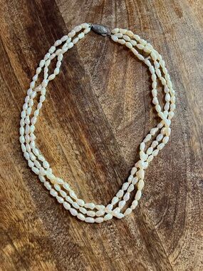 Multi-Strand Freshwater Pearl Necklace Cream w/ Silver Clasp